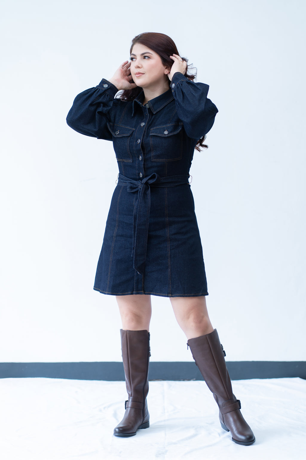 Vestido Denim con Lazo en cintura