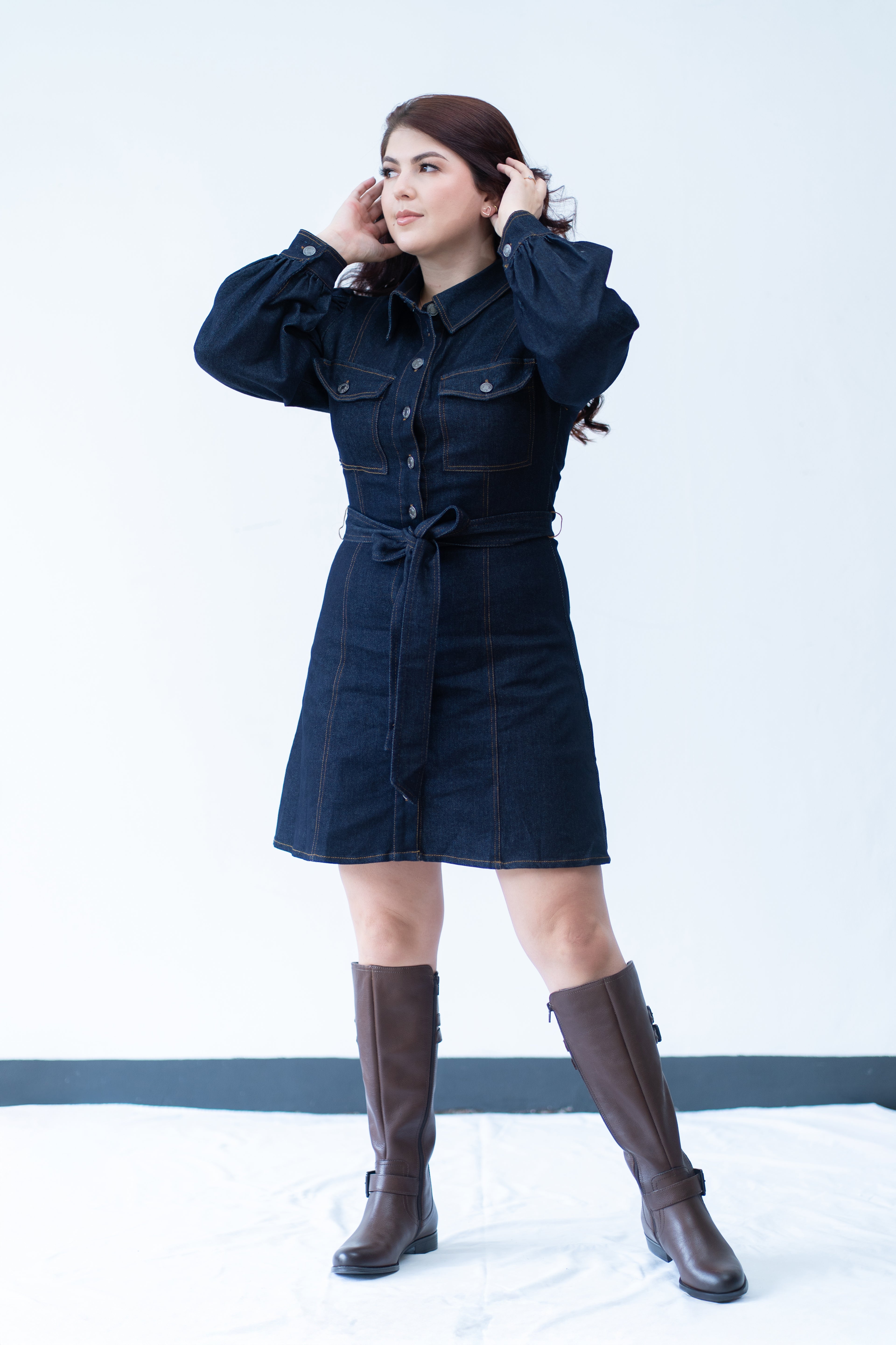 Vestido Denim con Lazo en cintura