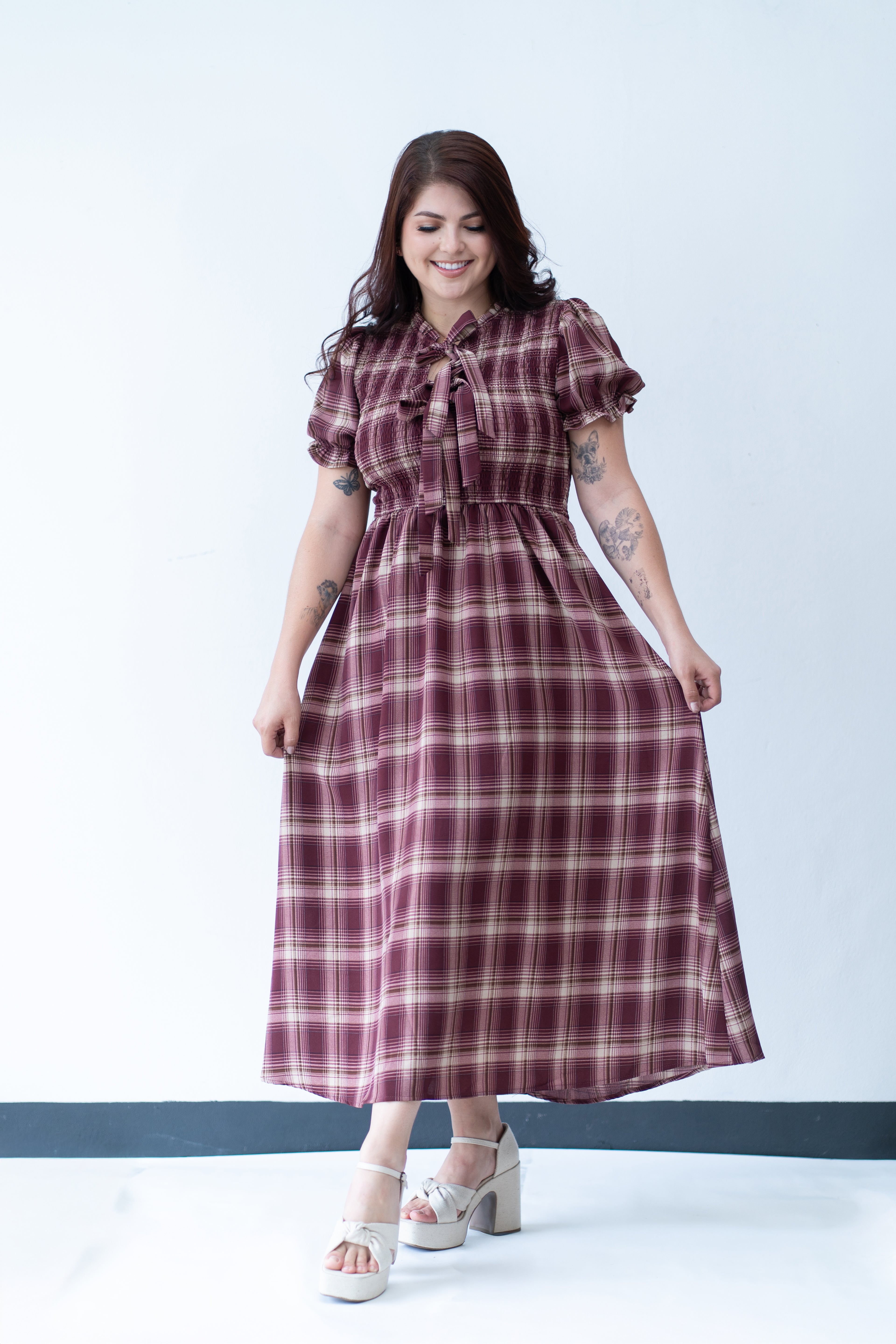 Vestido de cuadros- Brunch Rojo (Vino)