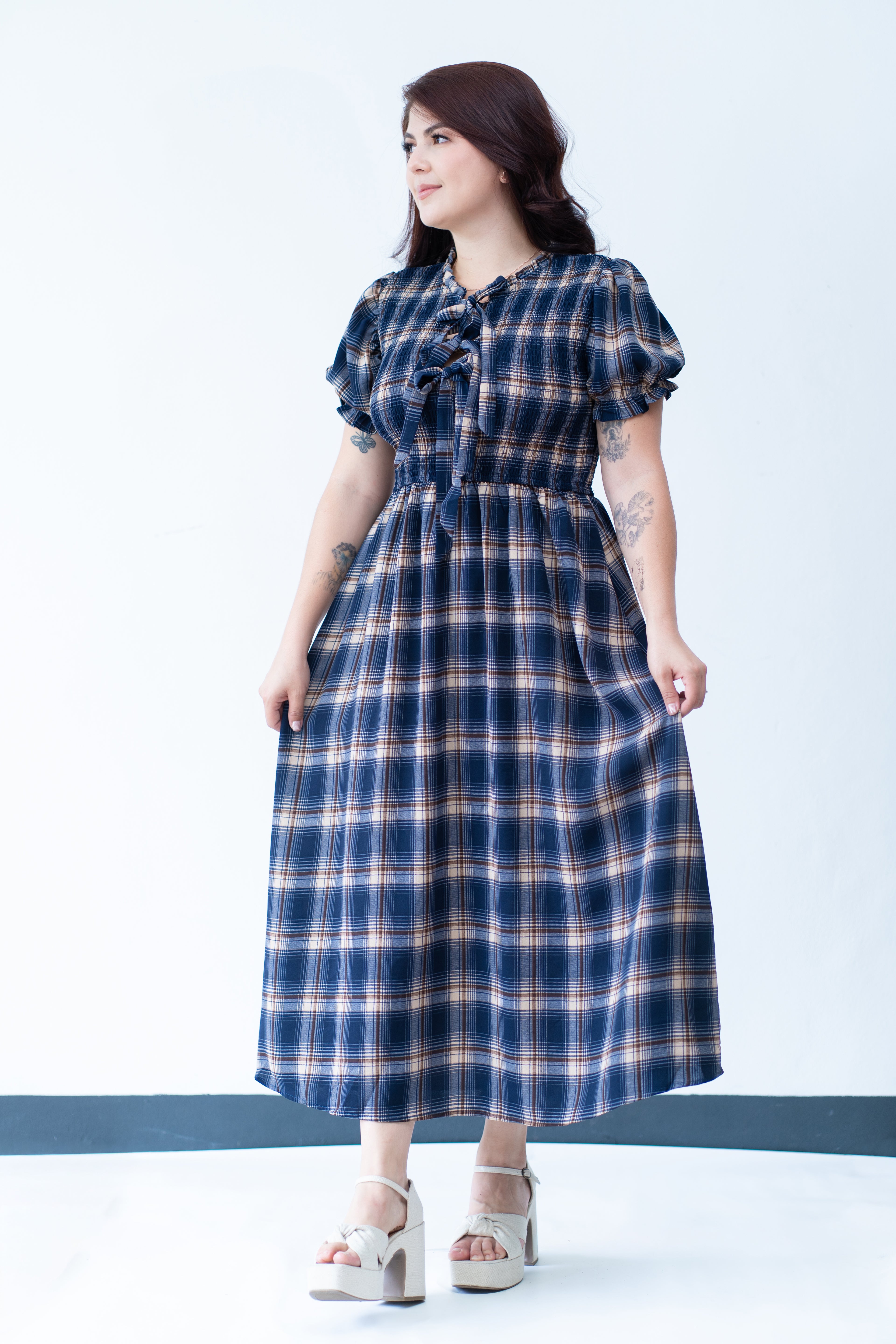 Vestido de cuadros- Brunch Azul