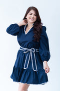 Vestido azul oscuro con Lazo a la cintura