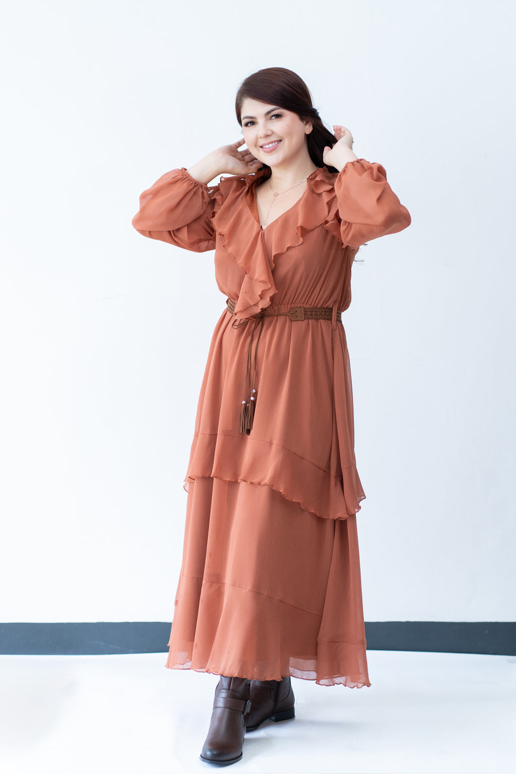 Boho Chic Flowy Ruffled Maxi Dress