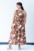 Vestido Midi Café con detalles florales
