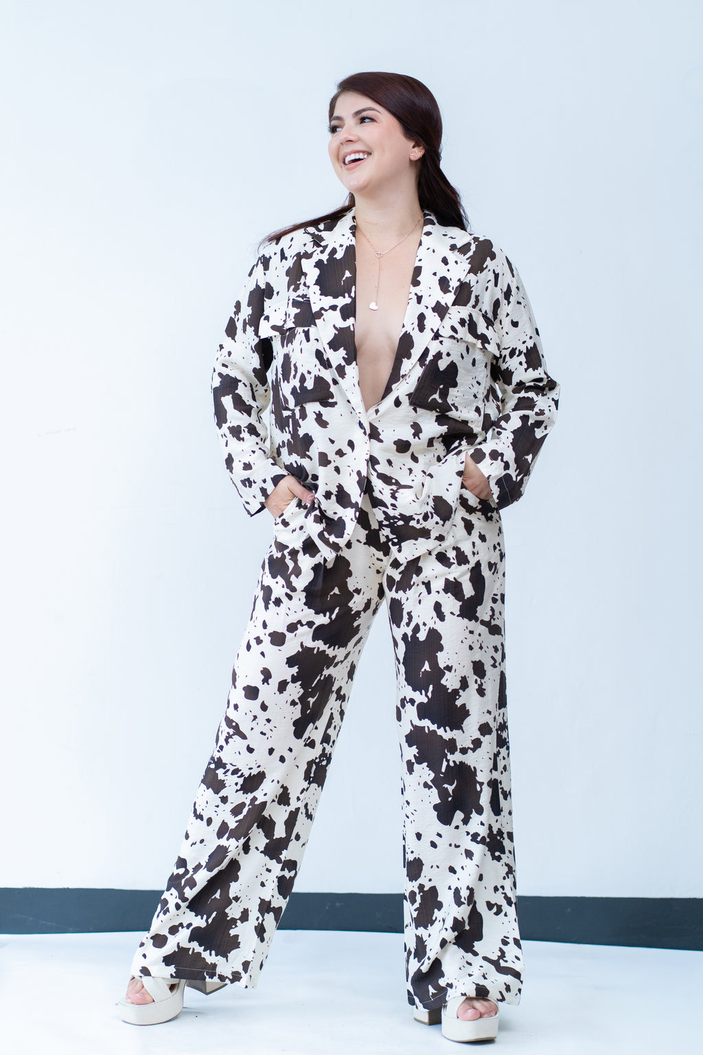 Cow printed two piece matching set