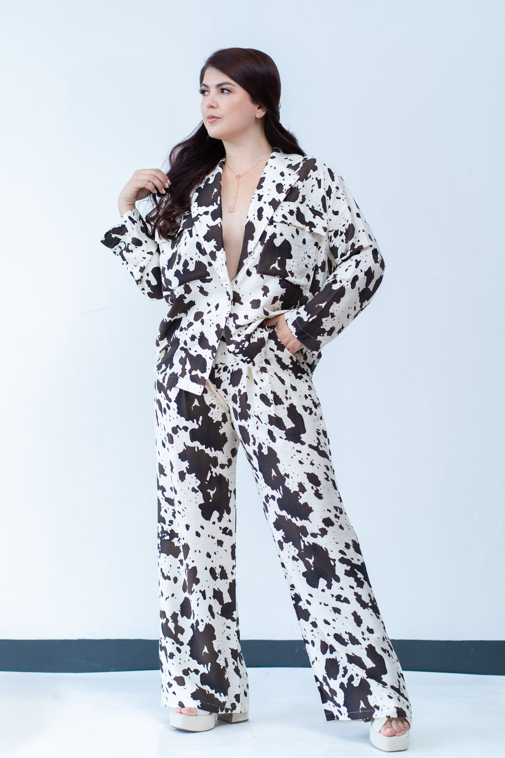 Cow printed two piece matching set