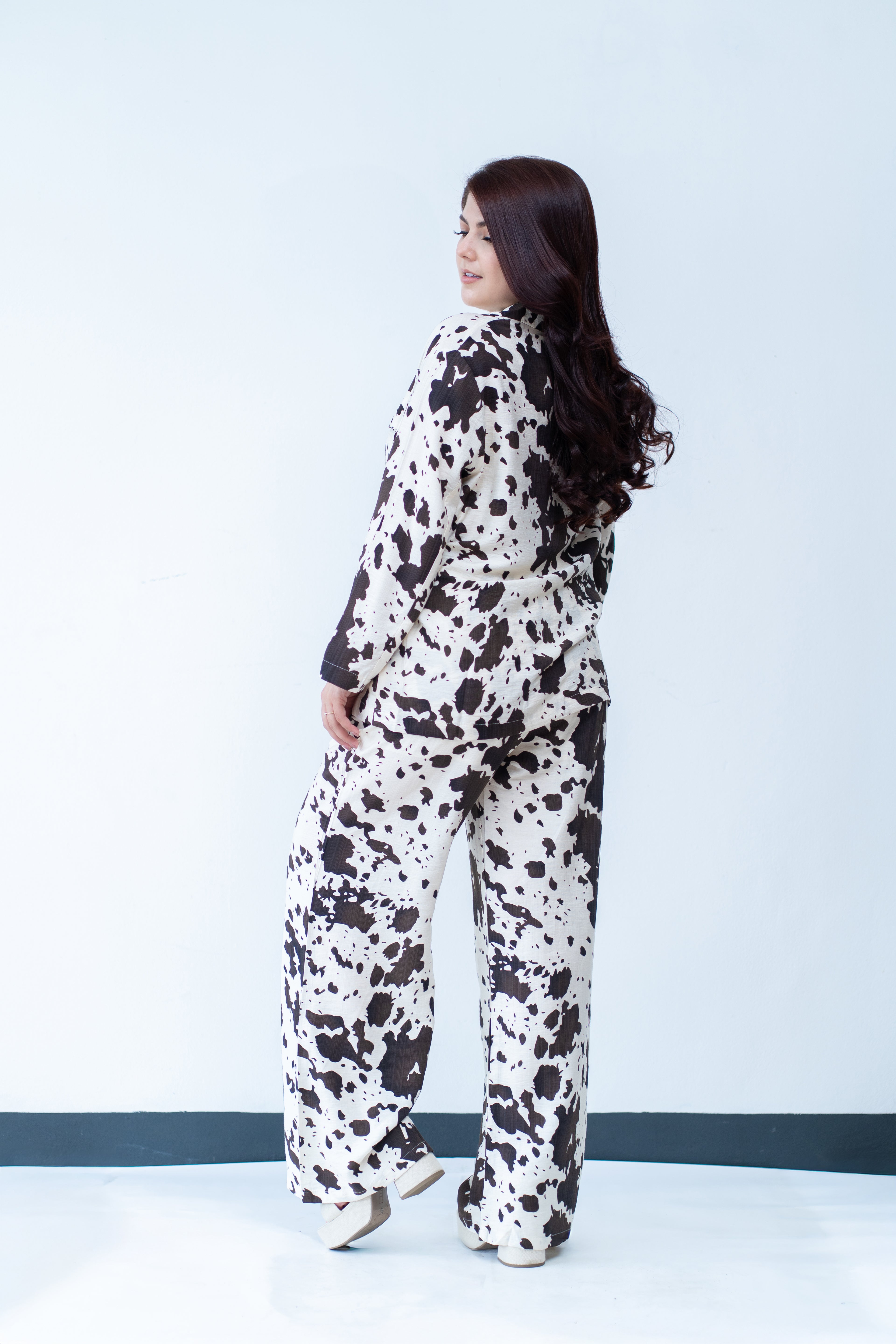 Cow printed two piece matching set